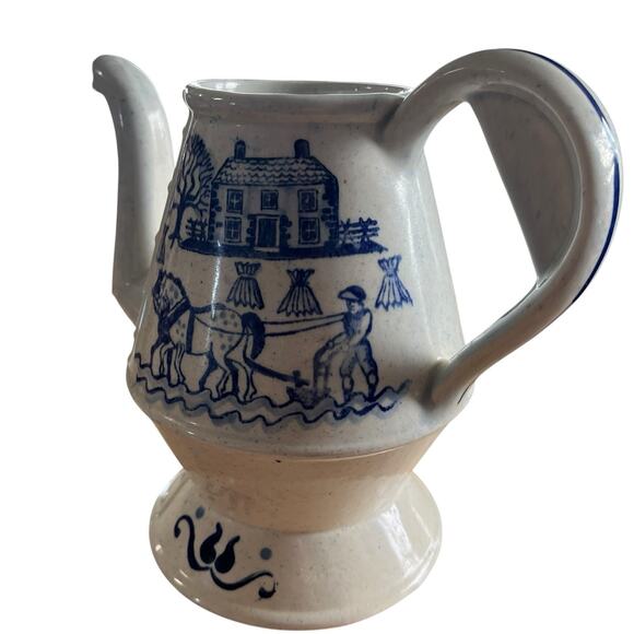 Poppytrail Vernon Coffee Pot Provincial Blue by Metlox Blue Farm Scene No Lid - Picture 7 of 16